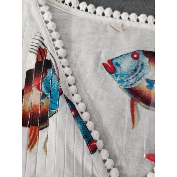 Soft Surroundings Beach Cover Up Sz PL Blouse Seychelles Tunic Top Fish Coastal - Picture 5 of 11